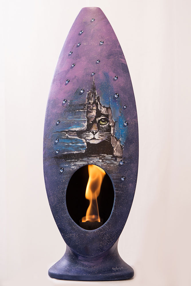 Music - Handcrafted and artistic bio-fireplace hand painted with non-toxic paint